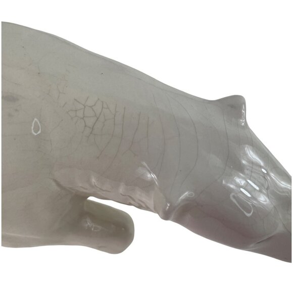 Handcrafted Vintage Ceramic Polar Bear Figurine With Crackle Glaze Finish - Picture 12 of 13